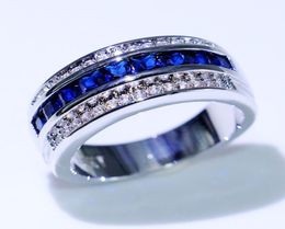 Choucong nouveauté bijoux de mode 10KT or blanc remplissage princesse coupe bleu saphir CZ diamant hommes bague de mariage For4503526