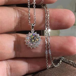 Choucong Nouveauté Bijoux De Luxe En Argent Sterling 925 Coupe Ronde Topaze Blanche CZ Diamant Pendentif De Fête Femmes Collier De Mariage Cadeau237p