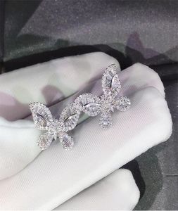 Choucong nouveau classique mode bijoux papillon boucle d'oreille 925 en argent Sterling princesse coupe blanc topaze CZ diamant femmes Stud Earrin5963623