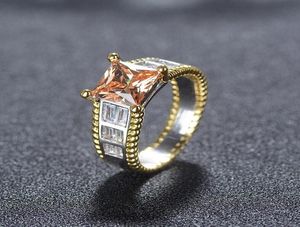 Choucong novo espumante luxo jóias 925 prata esterlina princesa corte champanhe topázio cz diamante feminino festa de casamento anel de dedo 6839607