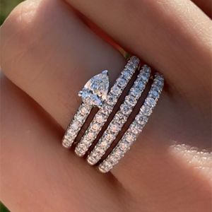 Choucong Anillos de boda originales Joyería de lujo Plata de ley 925 Relleno Corte de pera Blanco 5A Circón cúbico CZ Diamante Fiesta de la eternidad Mujeres Anillo de banda cruzada Regalo