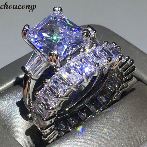 choucong Princess cut 100% Réel 925 Sterling Silver Promise Ring Set 5A Zircon Sona Cz Bagues De Fiançailles De Mariage pour Femmes