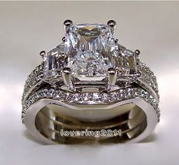 Choucong corte princesa 5ct diamante 10KT oro blanco lleno 3-en-1 compromiso anillo de boda conjunto tamaño 5-11 regalo