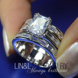 Choucong Princess Cut 8 * 6mm Stone Diamond 10kt Witgoud Gevuld 3-in-1 Engagement Trouwring Set SZ 5-11 Gift