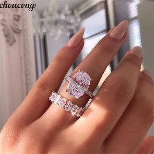 Anillo de compromiso choucong, conjunto de anillos de compromiso de Plata de Ley 925 con piedra de circón de corte ovalado 5A, joyería para dedo para mujer