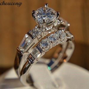 choucong Romantischer Ring, Weißgold gefüllt, 5A Zirkon, CZ, Verlobung, Hochzeit, Bandringe für Frauen, Braut-Sets, Schmuck