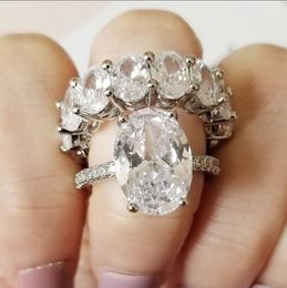 Choucong Anillos de boda brillantes Ins Joyería de lujo de mayor venta Plata de ley 925 Corte ovalado grande 5A Circón cúbico CZ Diamante Piedras preciosas Fiesta Mujer Pareja Anillo nupcial