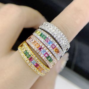 Choucong Anneaux De Mariage Étincelants Bijoux De Luxe En Argent Sterling 925 Coloré 5A Zircon Cubique CZ Diamant Or Rose Fête Femmes Ouvert Bague Réglable Cadeau