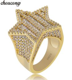 Choucong Star Male Hiphop Ring Pave AAAA CZ 925 STERLING Silver Anniversary Party Band Rings For Men Women Rock Out Jewelry2051837