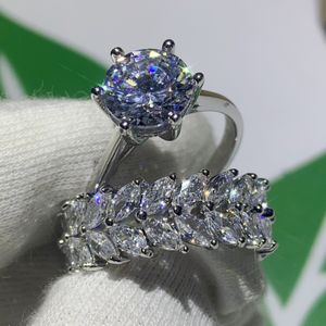 Choucong Prachtige Hoge Kwaliteit Luxe Sieraden Paar Ringen 925 Sterling Zilver Marquise Cut White Topaz CZ Diamond Wedding Band Ring Gift