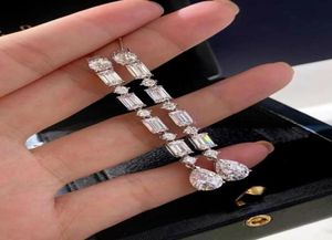 Choucong Top Sell Water Long Drop Diamond Slear Bringle 925 Silver Silver Wedding Drop Orees For Women Bridal Promise Engage4289322