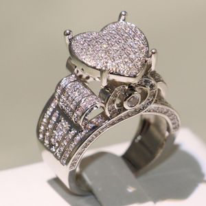 Choucong Top Ventas de Alta Calidad Joyería Vintage Sterling Sier Pave White Saaphire CZ Diamond Eternity Mujeres Anillo de Banda de Corazón de Boda