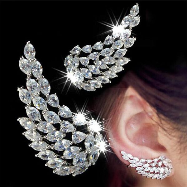 Choucong Unique Cocktail Oreille Manchette De Luxe Bijoux En Argent Sterling 925 Pleine Marquise Coupe Topaze Blanche CZ Diamant Pierres Précieuses Femmes Partie Angle Ailes Clip Boucle D'oreille Cadeau