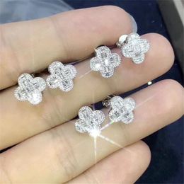 Choucong Unieke Oorknopjes Eenvoudige Mode-sieraden 925 Sterling Zilver T Princess Cut 3A Cubic Zircon CZ Diamond Eternity Party Vrouwen Bruiloft Plant Oorbellen Gift