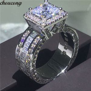 Choucong Vintage Court Ring 925 Sterling Silver Princess cut 5A cz piedra compromiso boda banda anillos para mujer joyería regalo