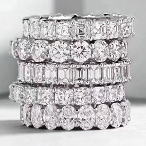 Choucong Joyería de moda vintage Real 925 Princesa de plata esterlina Topacio blanco CZ Diamante Eternidad Mujeres Anillo de compromiso de boda Regalo