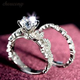 Choucong Vintage Bloem Ring Set 5A Zirkoon Crystal 925 Sterling Silver Engagement Wedding Band Ringen voor Dames Mode-sieraden