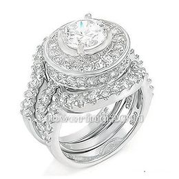 choucong Vintage femmes 6mm pierre diamant 10KT or blanc rempli 3-en-1 bague de fiançailles mariage ensemble Sz 5-11 cadeau