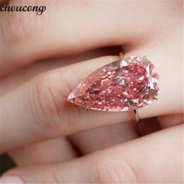 Choucong Water Drop Ring Peer Cut 5A Zirkoon Crystal 925 Sterling Silver Anniversary Wedding Band Ringen voor Dames Mannen Sieraden