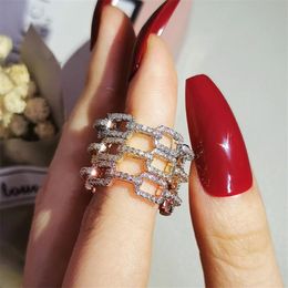 Choucong Anillos de boda Joyería de moda simple Plata de ley 925 Relleno de oro rosa Pave Zafiro blanco CZ Diamante Piedras preciosas para fiesta Wo317u