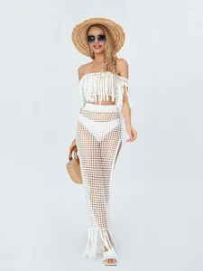 Chqcdarlys Femmes Sexy Beach CoverUps Summer 2 pièces Tenues Crochet Mesh Pifl