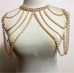 Chran Fashion Women Sexy Gold Color Body ketting Ketting Charm Multi Layer Faux Pearl Schouder Slave Belly Belt Harness Jewelry4003338