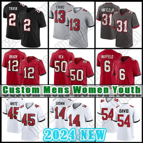 Chris Godwin Mike Evans Maillot de football Baker Mayfield Devin Blanc Tampas Bayes Antoine Winfield Buccaneeres Kyle Trask Calijah Kancey Ronde Barber Lavonte David