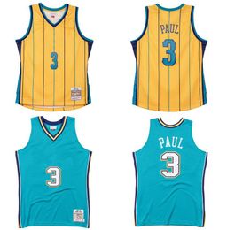 Chris Paul Designer Custom Basketball Jersey S-6XL Mitchell Ness jersey 2005-06 10-11 Mesh Hardwoods Classics retro wit geel groen Heren Dames Jeugd jerseys 3