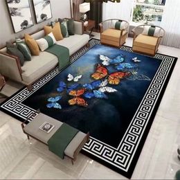 Chrismas Purple Carpets Butterfly Rugs Mesita de noche Alfombra decorativa para el piso Para el dormitorio familiar Estampado de animales en 3D Felpudo para el hogar Esteras gruesas impresas Estera para silla