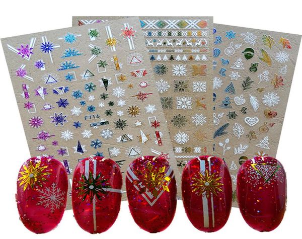 Autocollants pour ongles de noël, flocon de neige d'hiver, élan, couleur blanche, or, colle arrière pour ongles de noël, Nail6170164