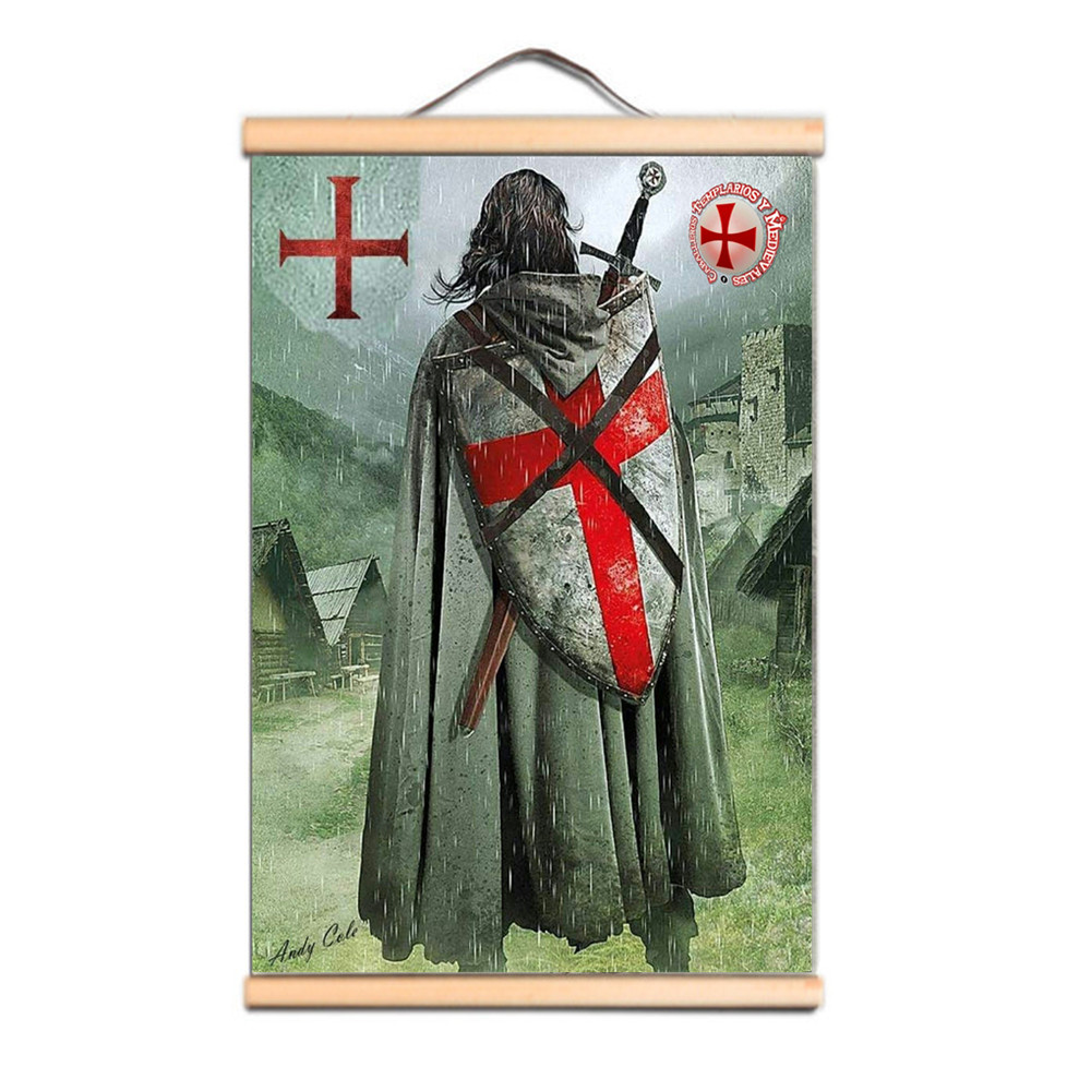 Christus Armor Warrior Banner Muur Hangende Foto Vintage Tempeliers Posters Canvas Rolschildering met Massief Houten As CD34