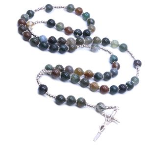 Christ Cross Collier Natural Stone Indian Agate Beads Cross Church Supplies