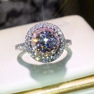 Christams Gift Hot Sale Superbe Luxury Bijoux 925 Couleur en argent sterling rose Pinkwhite Sapphire CZ Diamond Round Cut Women Women Band Ring 297i