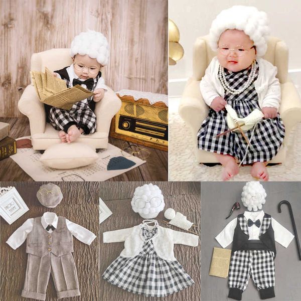 Vestidos de bautizo 1 juego divertido bebé recién nacido atrezos para fotografía disfraz infantil niñas Cosplay abuela ropa sesión de fotos sombrero trajes Dropshipping T221014