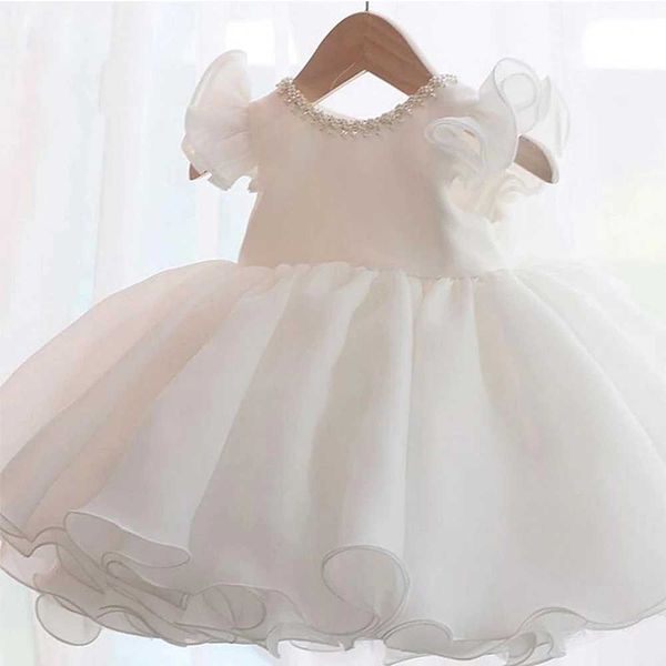 Robes de baptême 1 an Vesidos blanc tutu robe robe newborn princesse anniversaire fête arc enfant vêtements bébé Summer Q240507