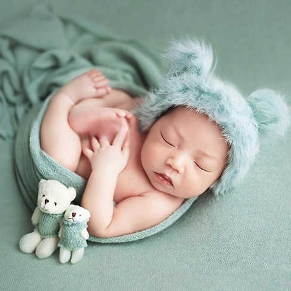 Vestidos de bautizo 2 piezas Fotografía infantil Pelo de conejo Sombrero de tejer Oso Muñeca Conjunto Recién nacido Accesorios de fotografía Bebé Crecimiento Regalo conmemorativo T221014