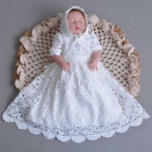Vestidos de bautizo 2 piezas/set de vestidos de niña de 3-24 meses de longitud vestido de bebé 1er cumpleaños boda bautista bautista Q240521