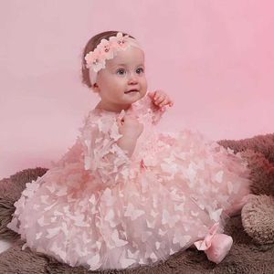 Doopjurken 3 6 9 12 18 24 maanden Pasgeboren jurk Bloem Net Fashion Party Little Princess Baby Christmas Gift Childrens Clothing Q240507