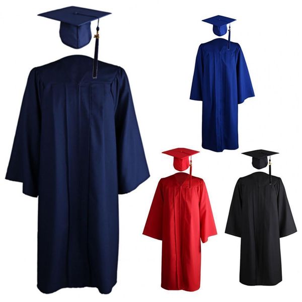 Robes de baptême Adulte Graduation Robe Solide Couleur Fermeture Éclair Unisexe Col En V Robe Plissée Chapeau Ensemble pour École Université Robe Académique 230408