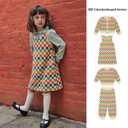 Robes de baptême Robe pour enfants 2023 automne hiver MP filles Ins Style coloré Plaid tricoté jupe damier Vintage débardeur 230918