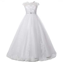 Robes de baptême Hygljl Lace Girls Dress First Womens Holy Communion Baptist Long Manneved Sticker Ball Beded Q240507