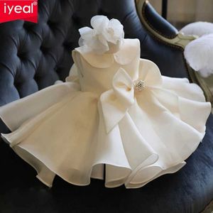 Doopjurken Iyeal Elegant Flower Baby Shower Dress voor Eid Al Fitr Chidren Princess Childrens Bruiloft Verjaardagsfeest 1-10 jaar Q240507