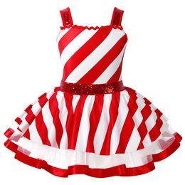 Robes de baptême Enfants Filles Candy Cane Mme Père Noël Costume Paillettes Brillantes Danse De Noël Figure Patinage Sur Glace Tutu Robe Justaucorps Dancewear 230920