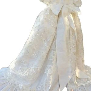 Doopjurken Lolita formele jurk met kanten pailletten voor baby- en peuter meisjes douche witte ivoor motorkap Q240507