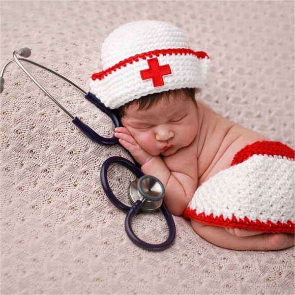 Vestidos de bautizo Fotografía recién nacida Sombrero de otoño e invierno Falda de lana Linda niña Bebé Ganchillo Enfermera Ganchillo Conjunto de dos piezas T221014