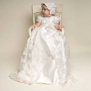 Doopjurken retro geborduurde baby shower jurk 1-jarige verjaardagsfeestje bruiloft kinderen kleding 3-delige set Q240507