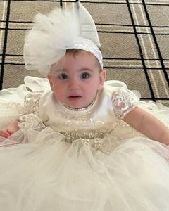 Doopjurken Sparkling Baby Christmas Dress Lace Crystal Girl Baptist Luxe Princess Newborn First Communion Q240521