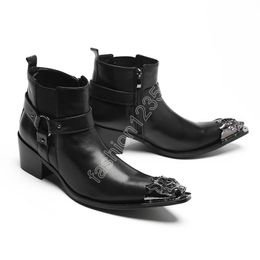 Christia Bella Style britannique noir bout pointu Cowboy bottes courtes chaussures d'affaires formelles hommes en cuir véritable bottines grande taille