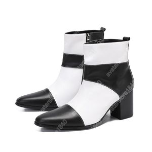 Christia Bella diseñador negro blanco Patchwork botas de tacón alto para hombre botas de vestir de fiesta de cuero genuino botas cortas de moda para hombre