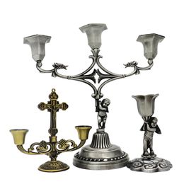 Christian Catholic Sacred Crucifix Tafel Stand kandelaar met handvat Metalen tafelblad kandelaar Home Furning Desk